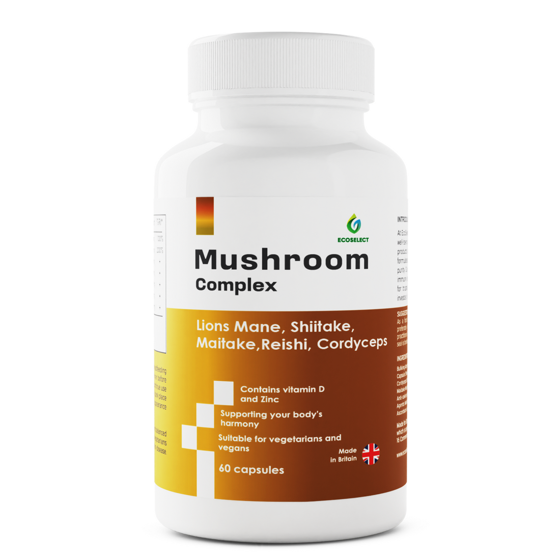 Premium Mushroom Complex - Lions Mane, Maitake, Shiitake, Reishi, Cordyceps with Vitamin D &amp; Zinc - Vegan Friendly - High-Potency Ingredients, Unmatched Quality - 60 Capsules - EcoSelect